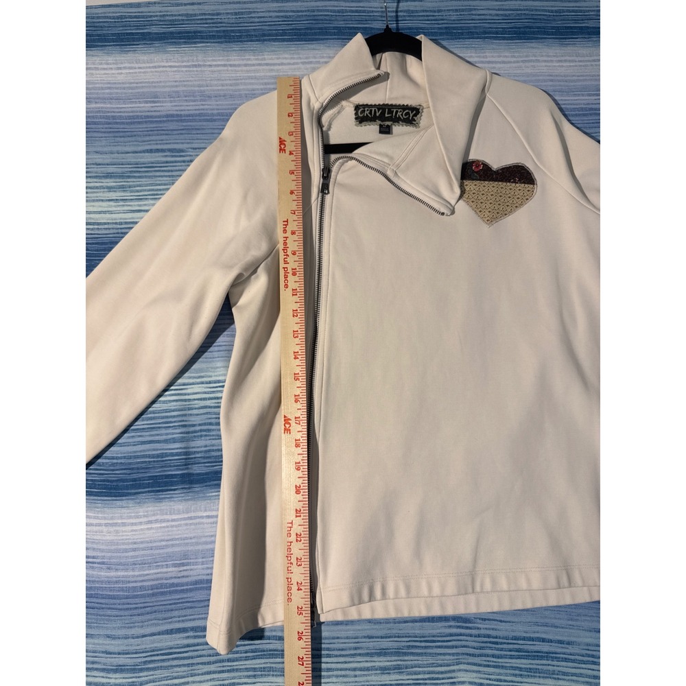 Upcycled Moto Sweatshirt Off White Quilt Star Heart Applique Patchwork Womens M - Picture 5 of 8